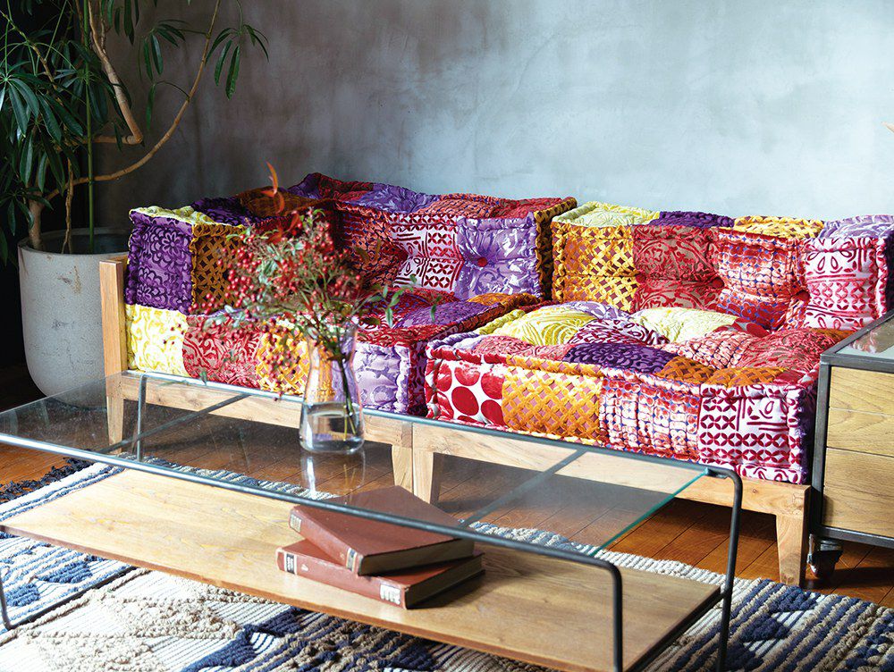 送料無料】ブロックマルチ ソファ コーナー パッチワーク ミックス - a