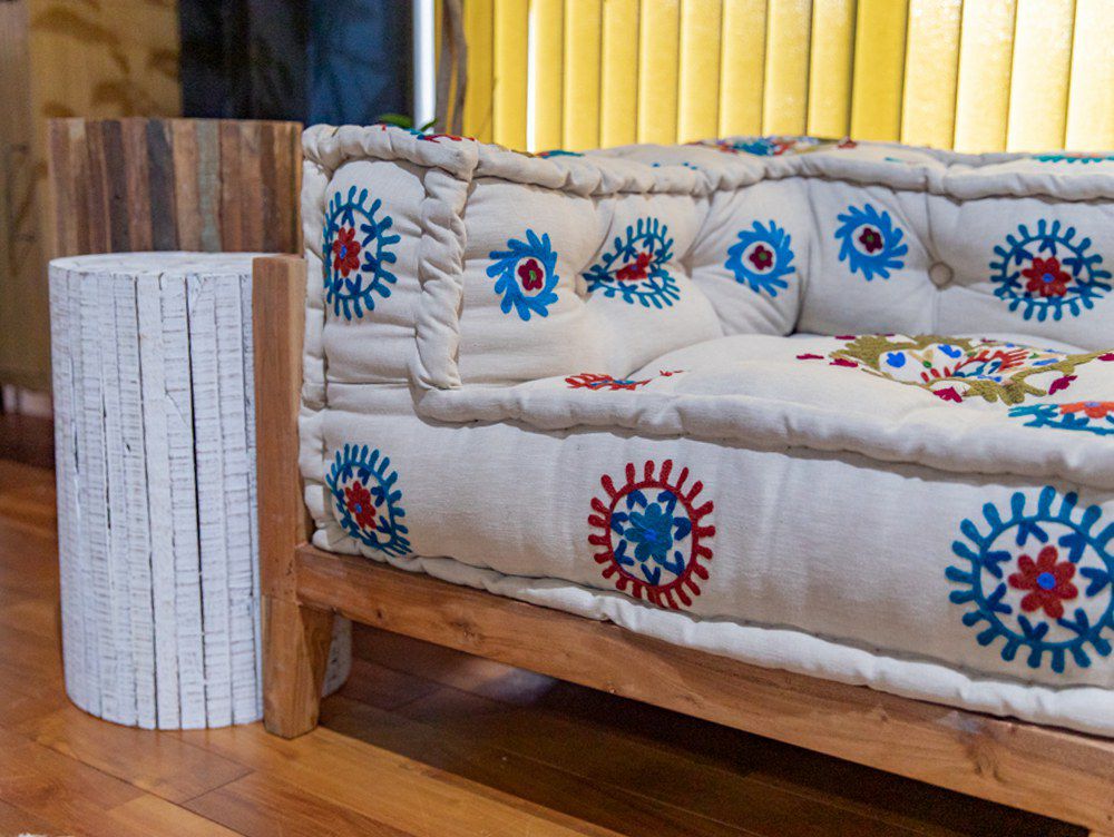 送料無料】ブロックマルチ ソファ コーナー マクラメ エンブロイダリー