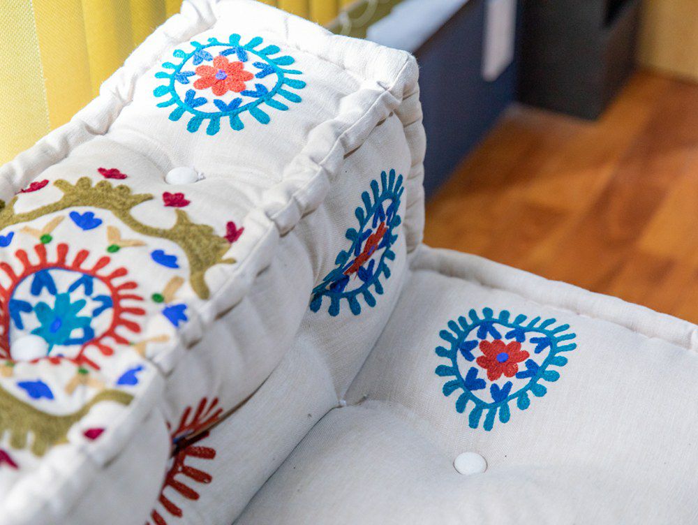 送料無料】ブロックマルチ ソファ コーナー マクラメ エンブロイダリー