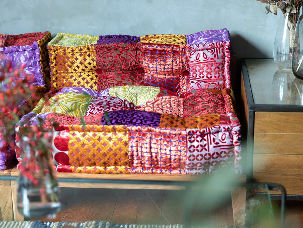 送料無料】ブロックマルチ ソファ センター パッチワーク ミックス - a