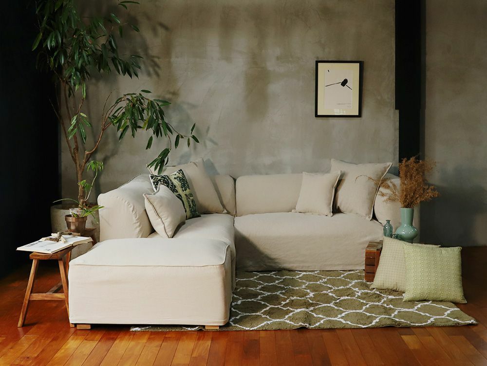 フレンチリネン ソファ ライト レフトアーム オットマン 麻 リビング