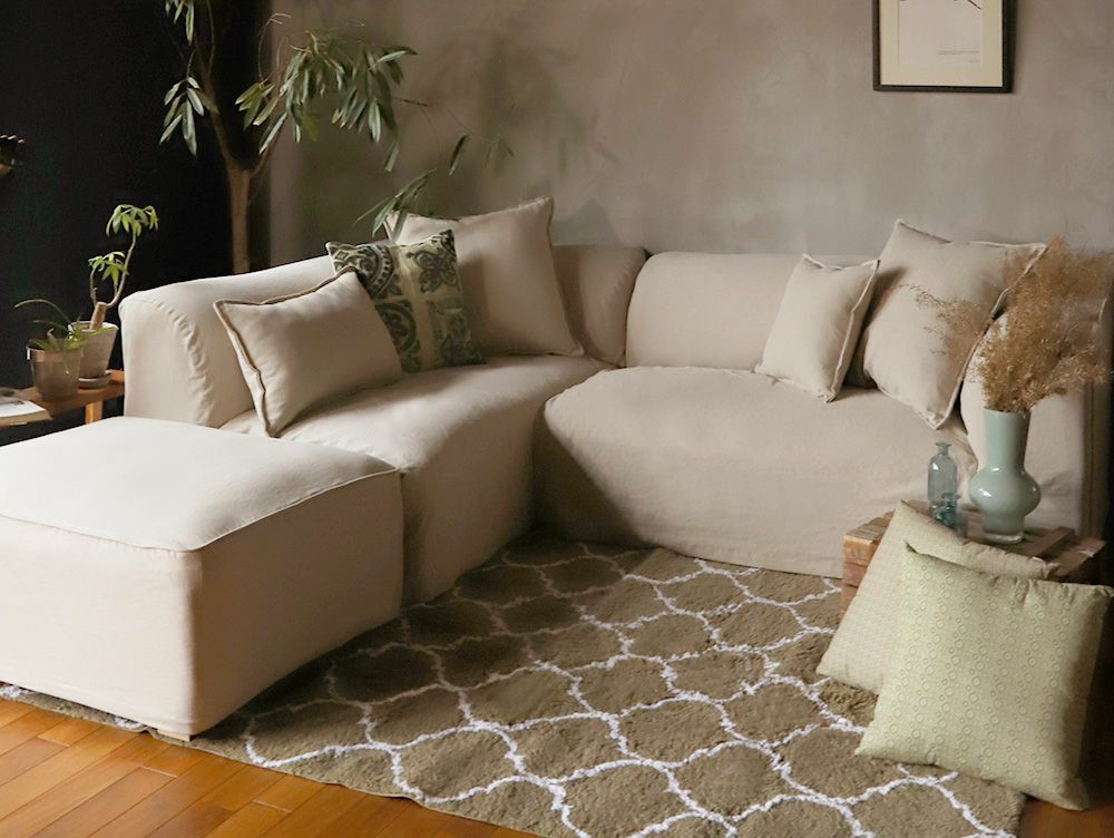 フレンチリネン ソファ ライト レフトアーム オットマン 麻 リビング